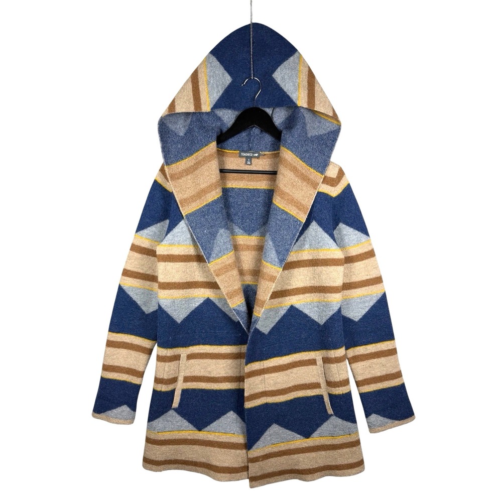 Toad&CO 100% Wool Heartfelt Striped Hoodie Open Cardigan w Pockets
